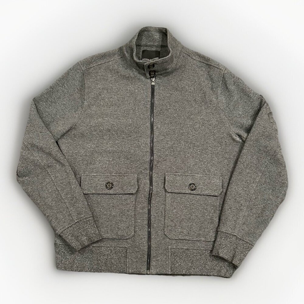 Banana Republic Gray Moto Jacket Men's Size XL Zipper Button Collar Heavy Casual